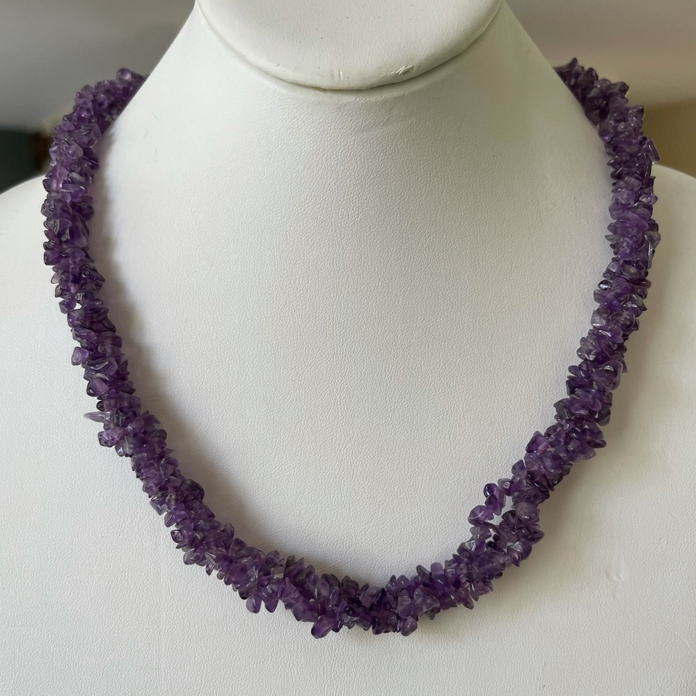 3 strand natural amethyst bead necklace